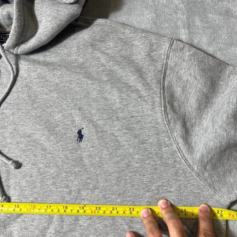 Polo Ralph Lauren Mens XL Heather Gray Fleece Pullover Hoodie Navy Pony Logo - Picture 5 of 6